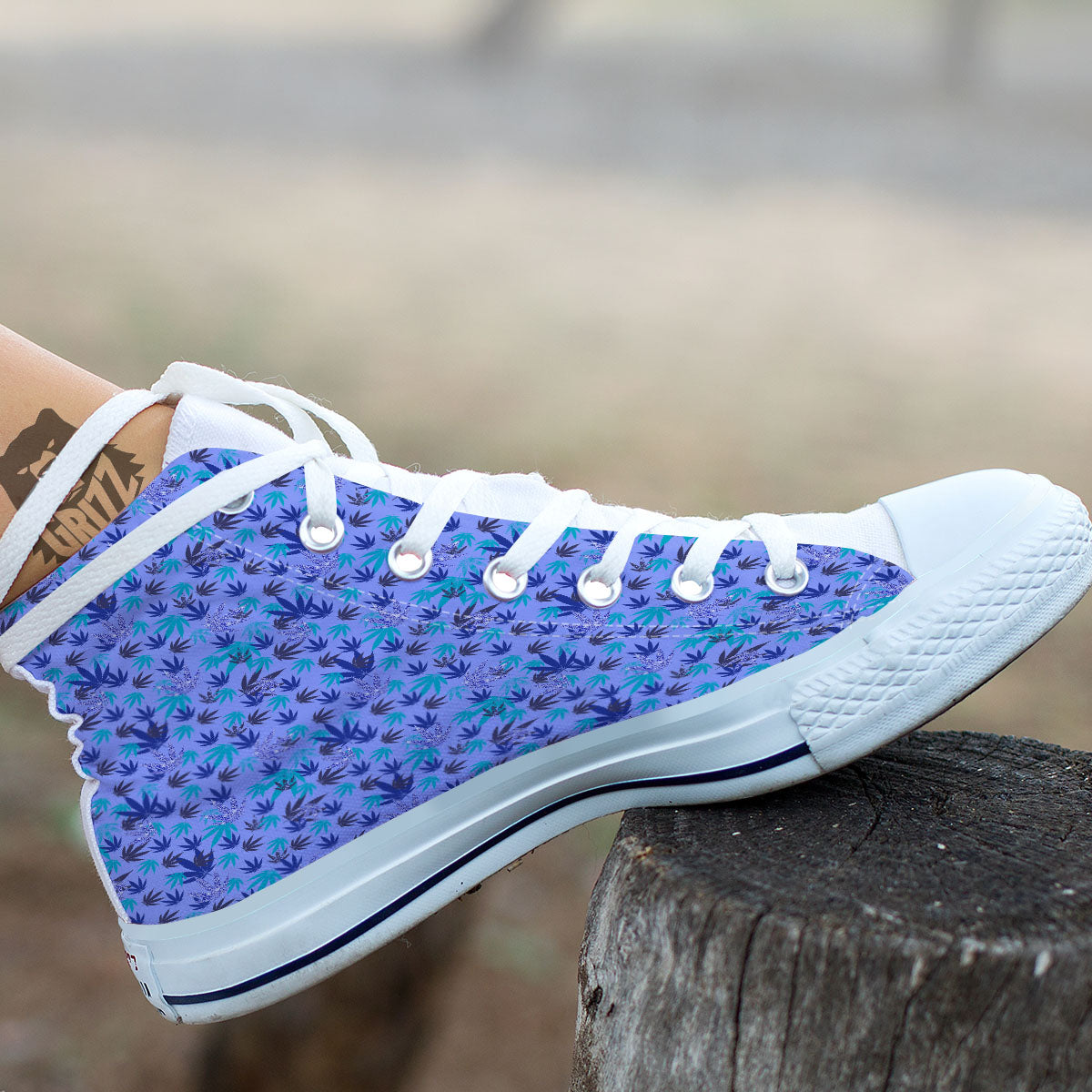 Weed Leaf Purple Print Pattern White High Top Shoes-grizzshop