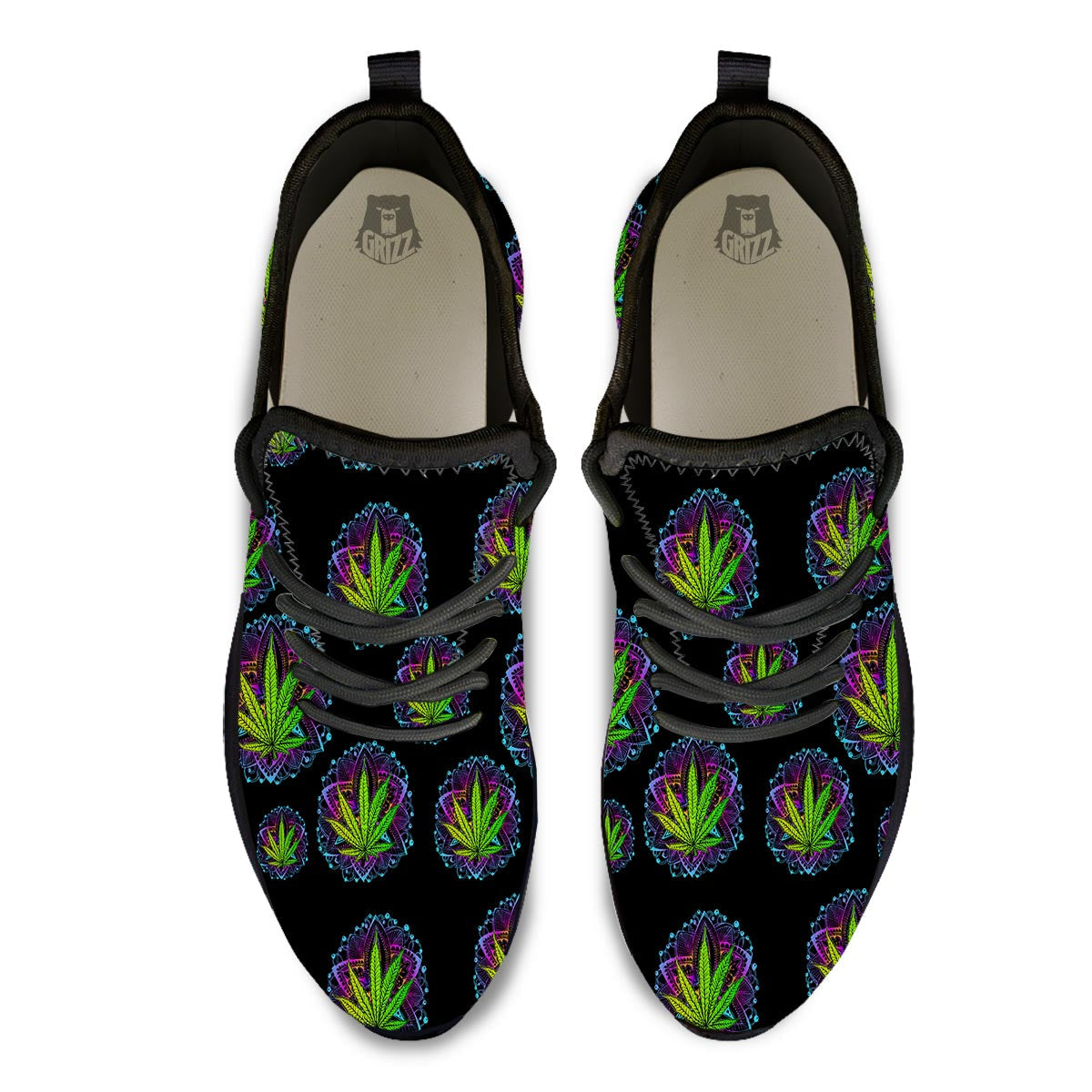 Weed Leaf Trippy Print Pattern Black Athletic Shoes-grizzshop