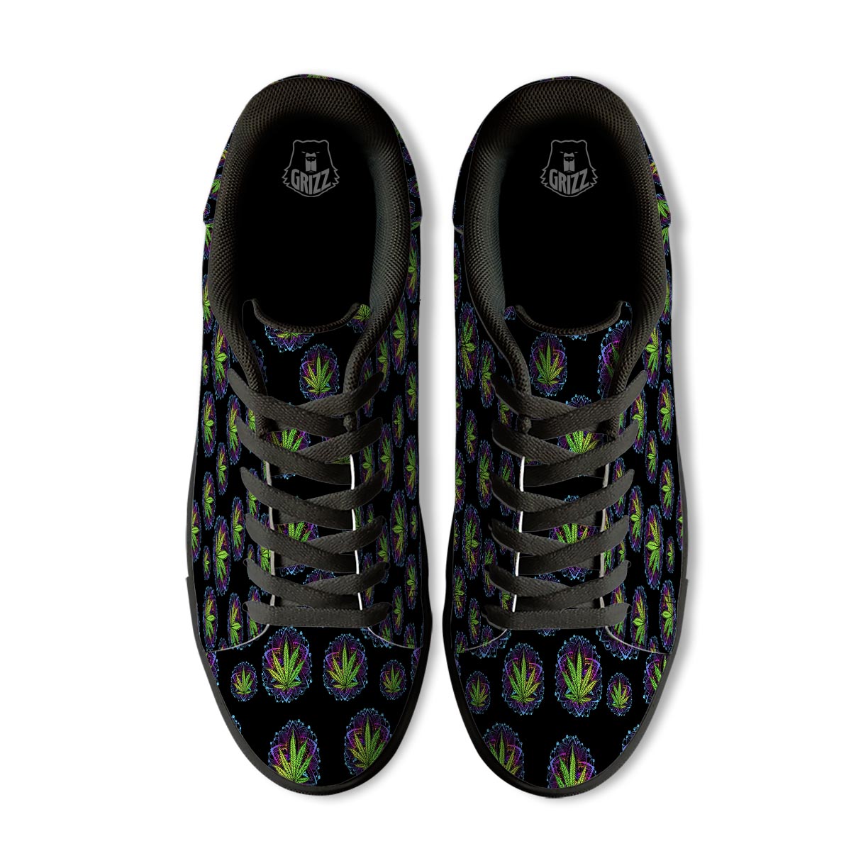 Weed Leaf Trippy Print Pattern Black Low Top Sneakers-grizzshop