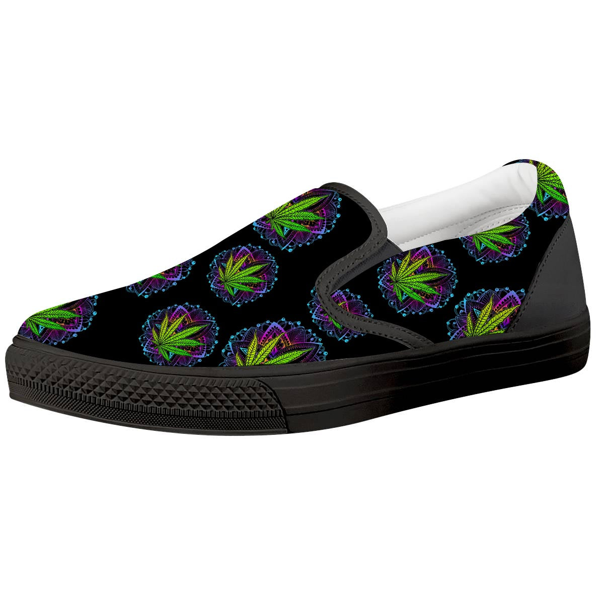 Weed Leaf Trippy Print Pattern Black Slip On Shoes-grizzshop