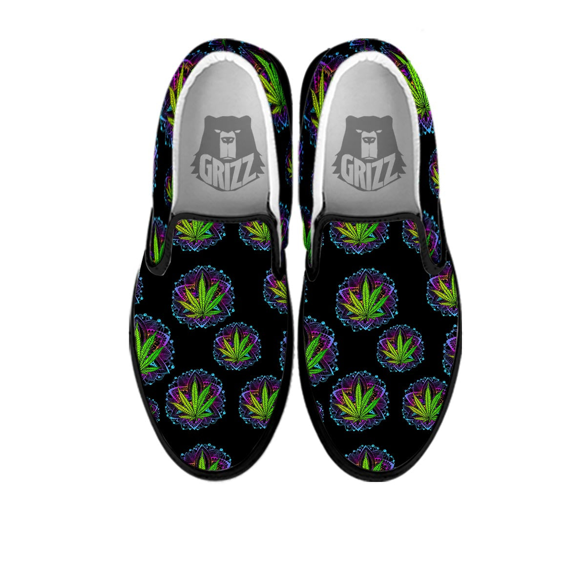 Weed Leaf Trippy Print Pattern Black Slip On Shoes-grizzshop