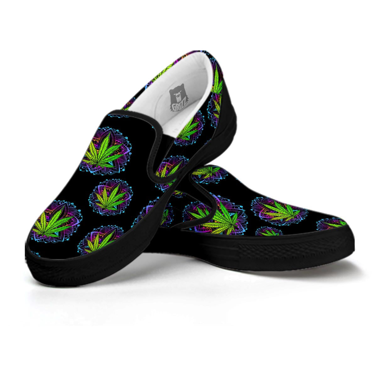 Weed Leaf Trippy Print Pattern Black Slip On Shoes-grizzshop