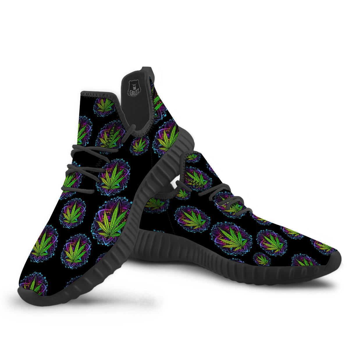 Weed Leaf Trippy Print Pattern Black Walking Shoes-grizzshop