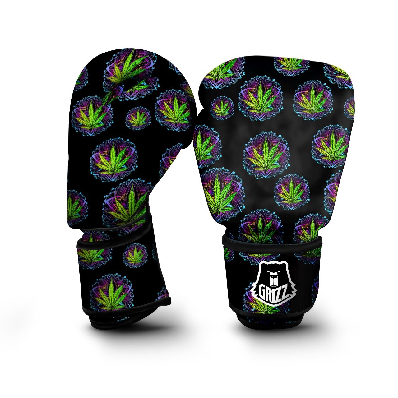 Weed Leaf Trippy Print Pattern Boxing Gloves-grizzshop