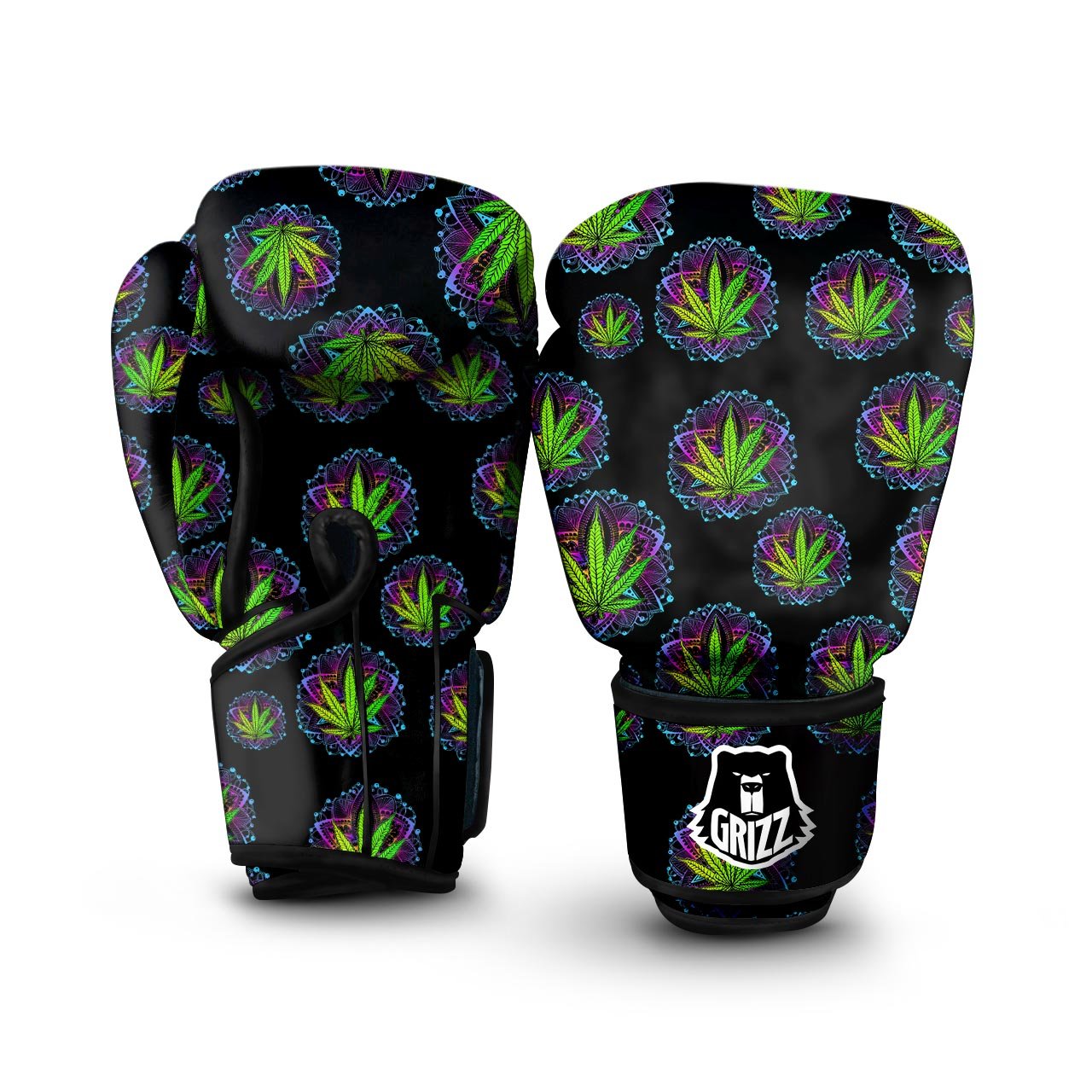 Weed Leaf Trippy Print Pattern Boxing Gloves-grizzshop