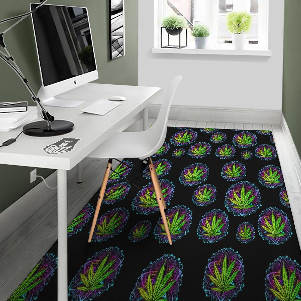 Weed Leaf Trippy Print Pattern Floor Mat-grizzshop