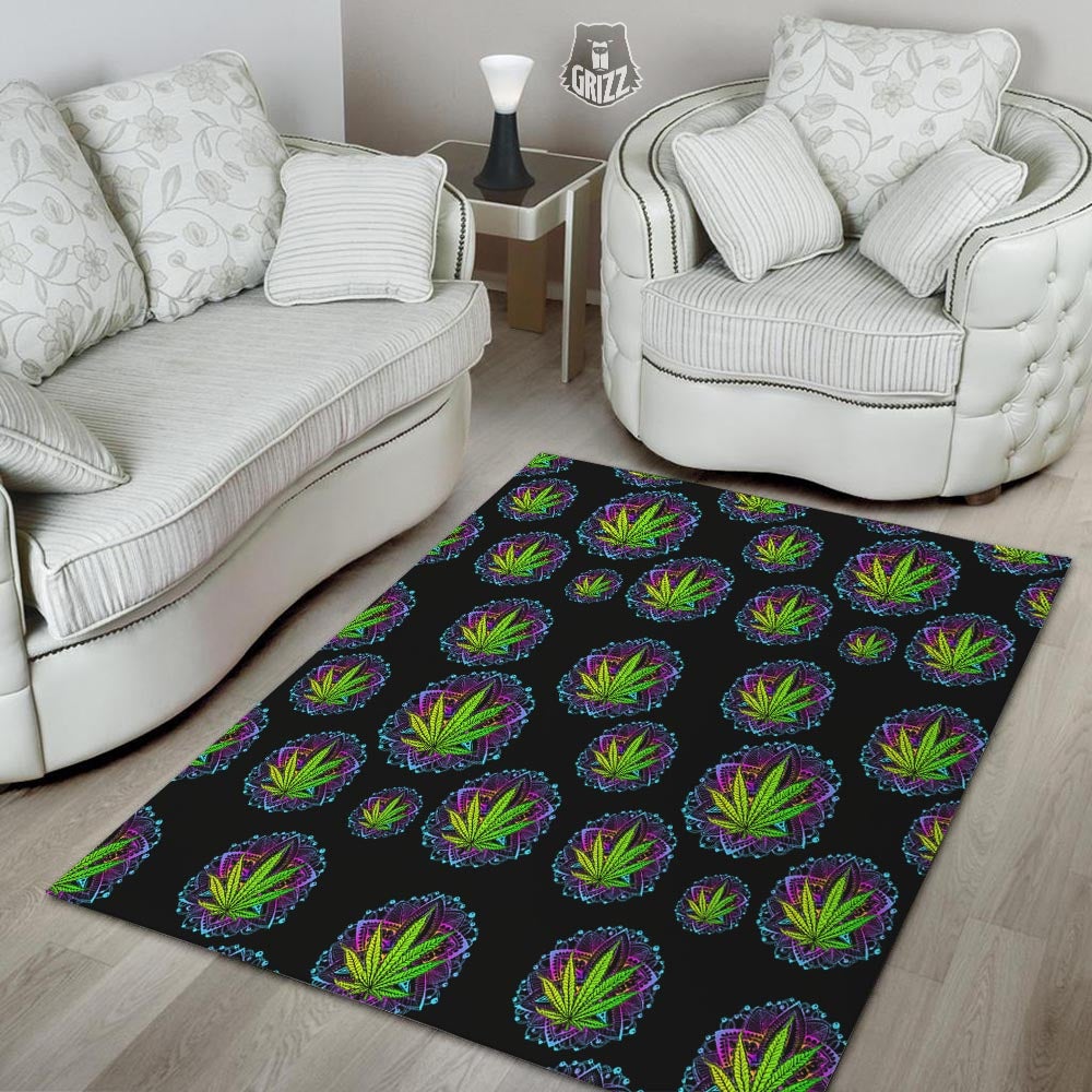 Weed Leaf Trippy Print Pattern Floor Mat-grizzshop