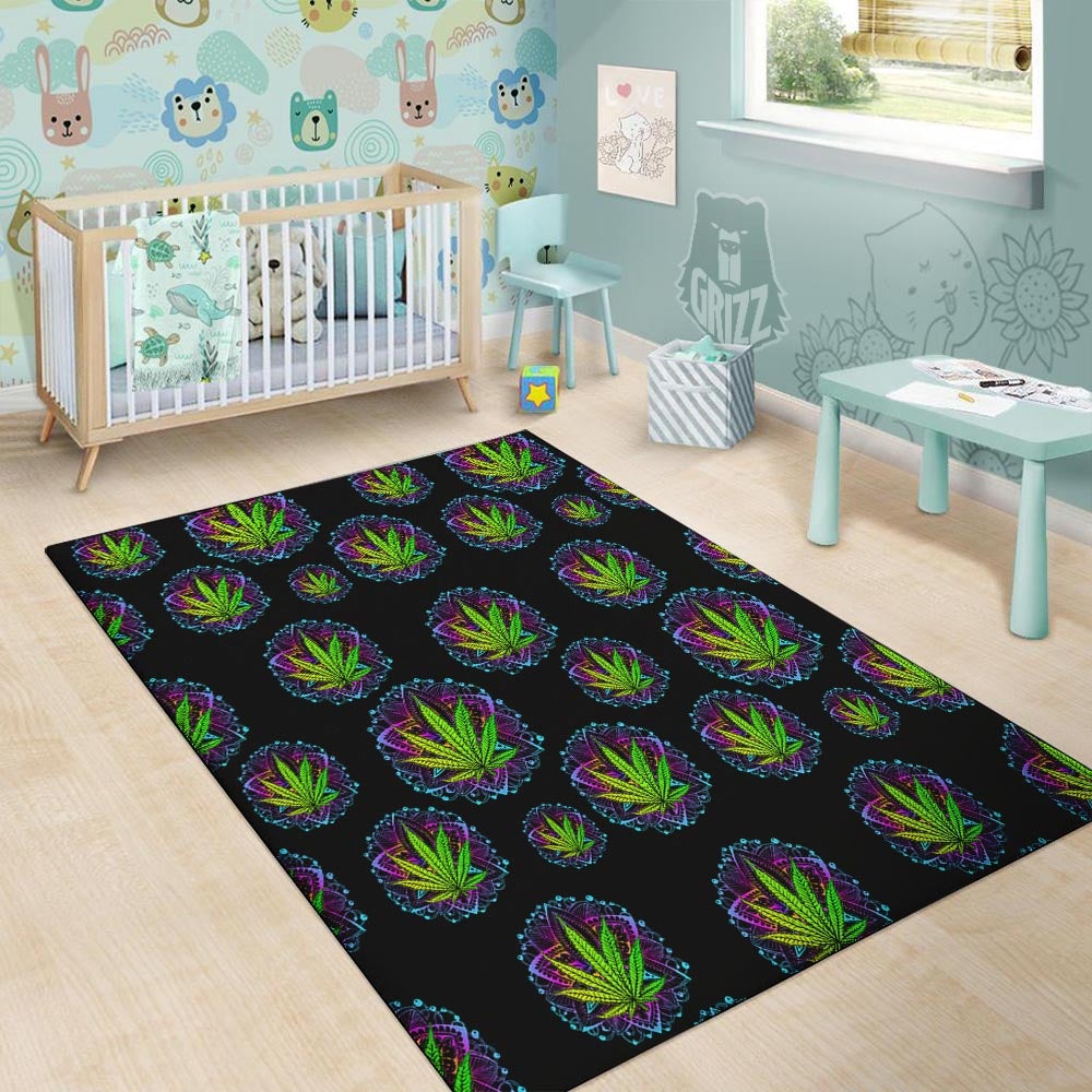 Weed Leaf Trippy Print Pattern Floor Mat-grizzshop