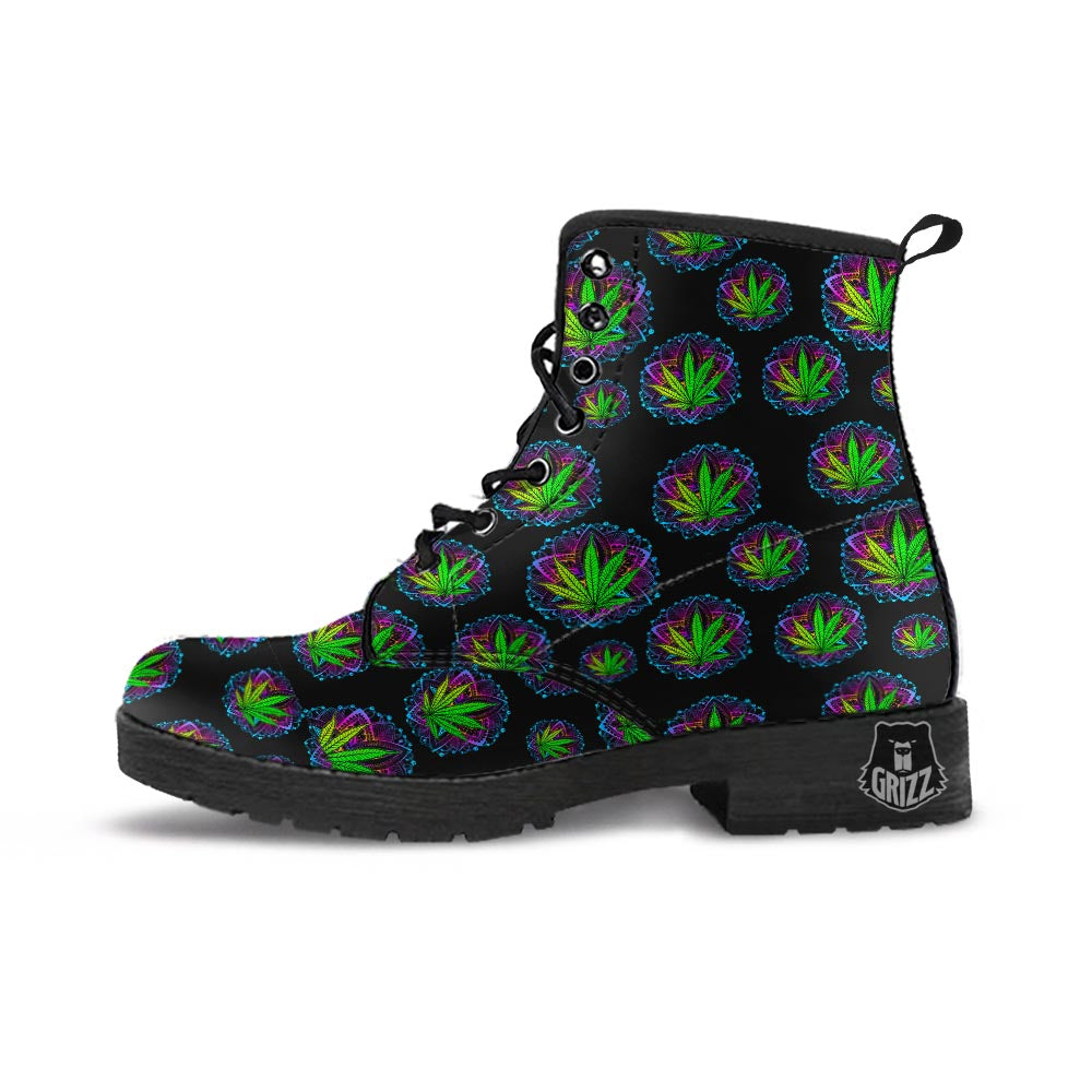 Weed Leaf Trippy Print Pattern Leather Boots-grizzshop