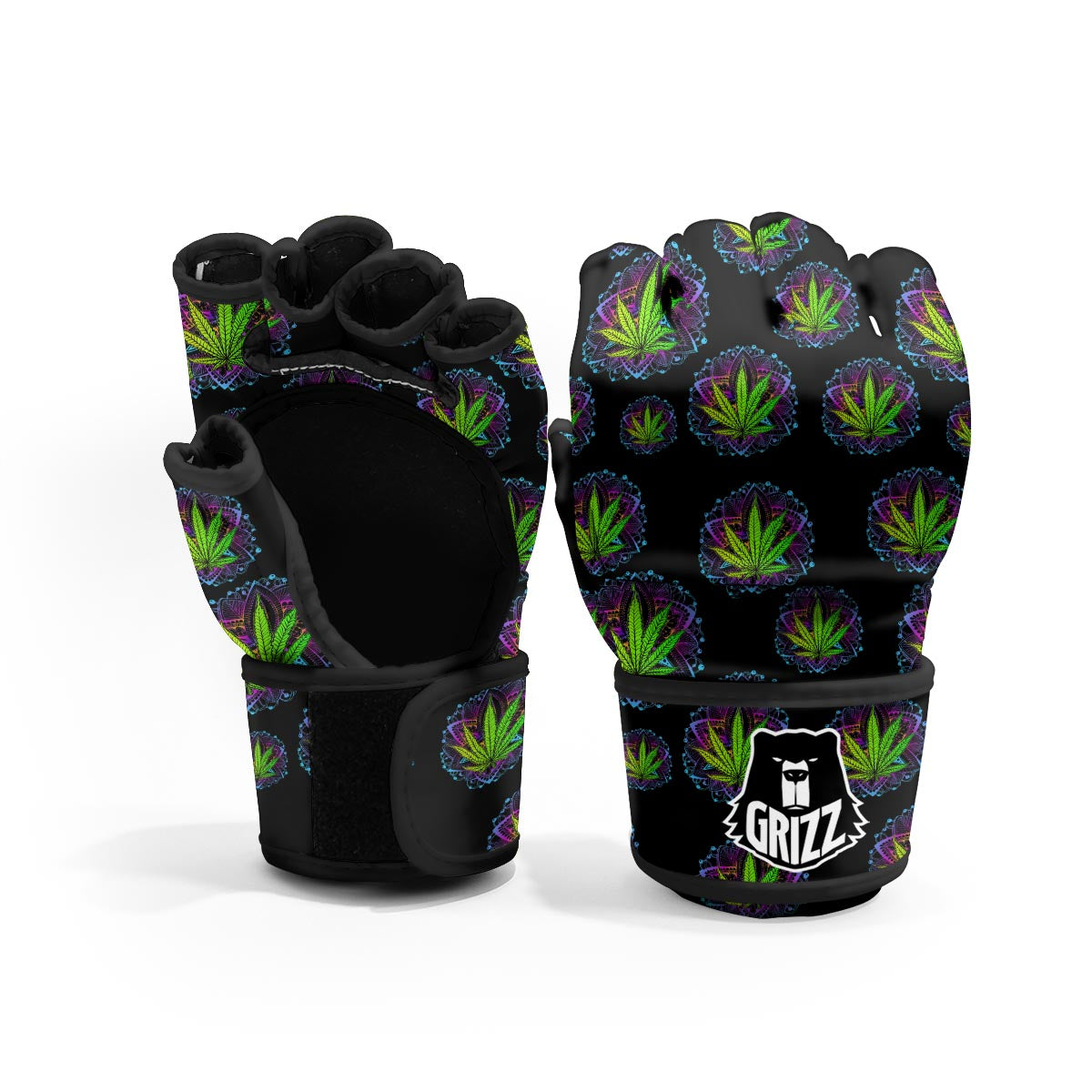 Weed Leaf Trippy Print Pattern MMA Gloves-grizzshop
