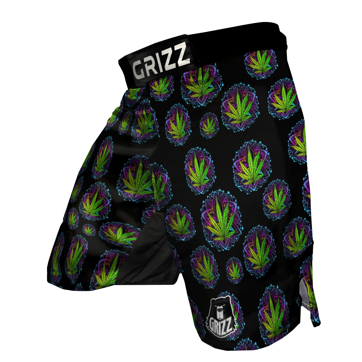 Weed Leaf Trippy Print Pattern MMA Shorts-grizzshop