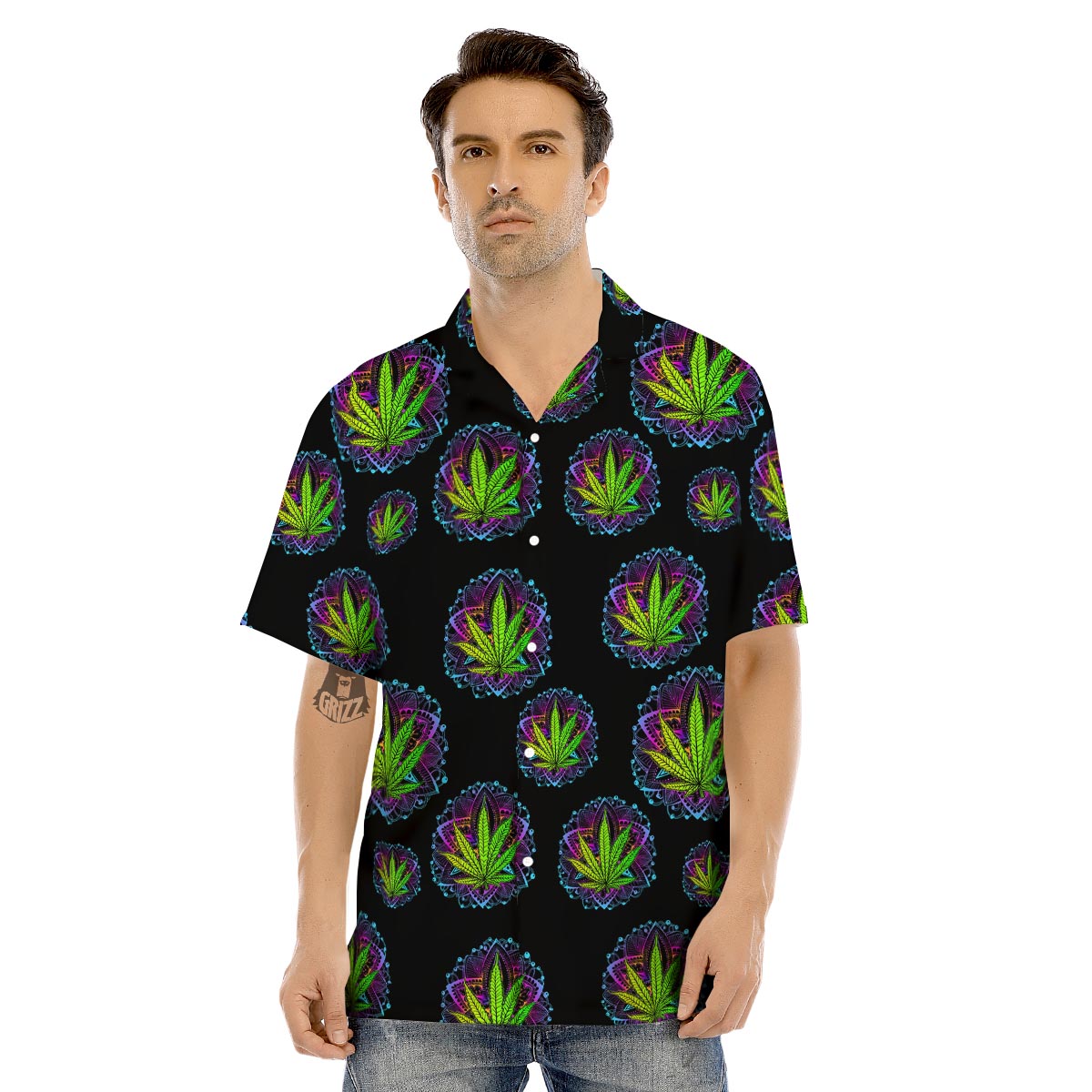 Weed Leaf Trippy Print Pattern Men's Hawaiian Shirt-grizzshop