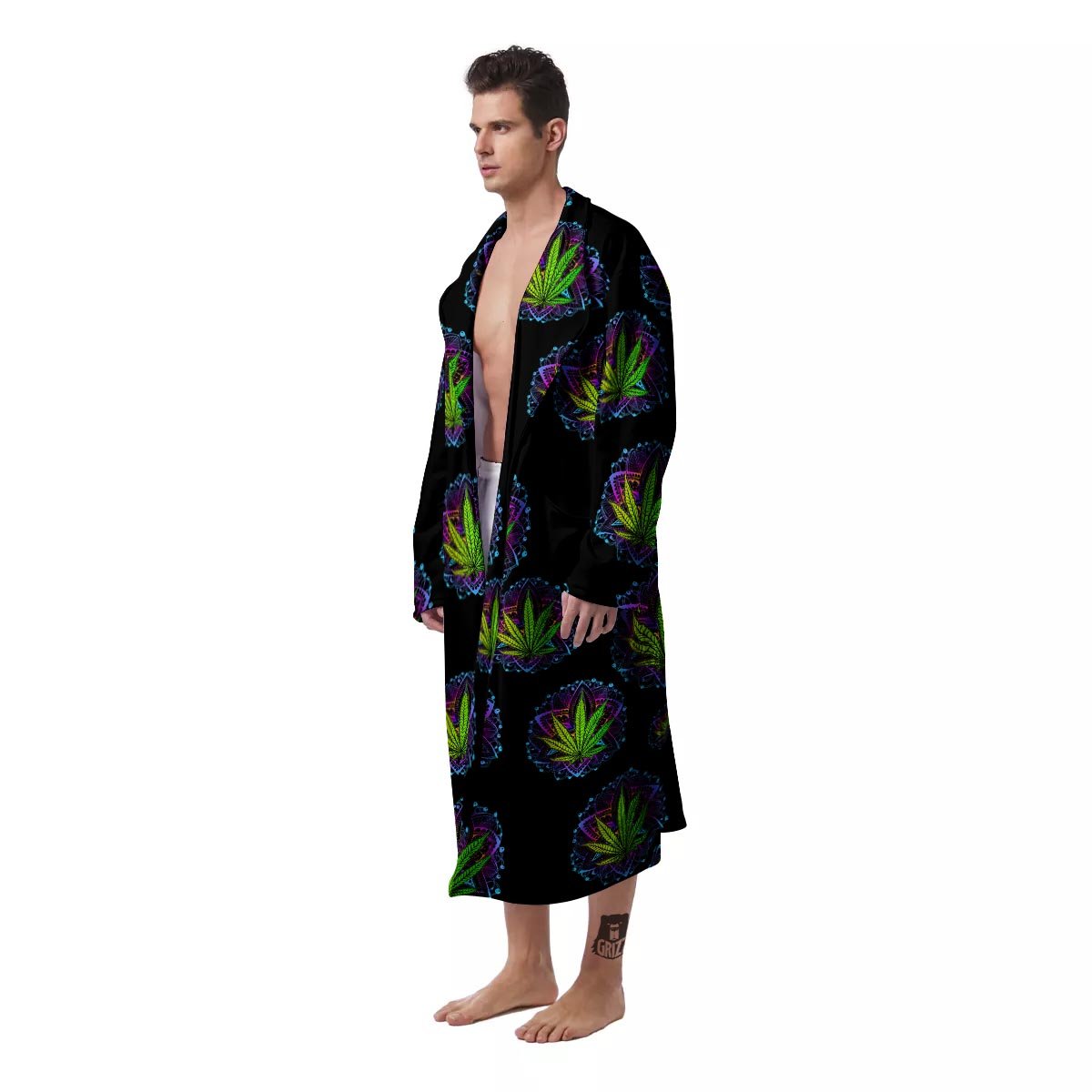Weed Leaf Trippy Print Pattern Men's Robe-grizzshop