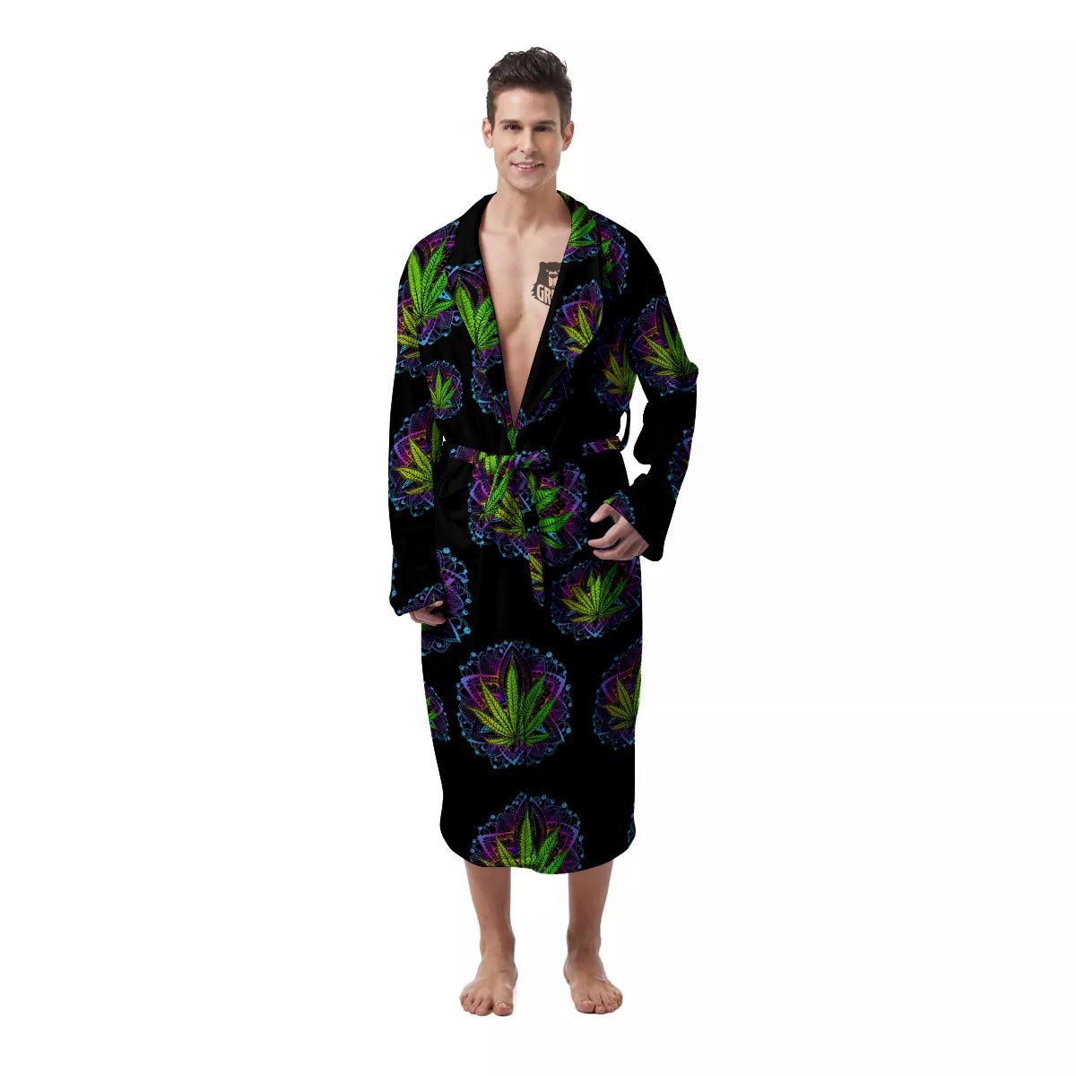 Weed Leaf Trippy Print Pattern Men's Robe-grizzshop