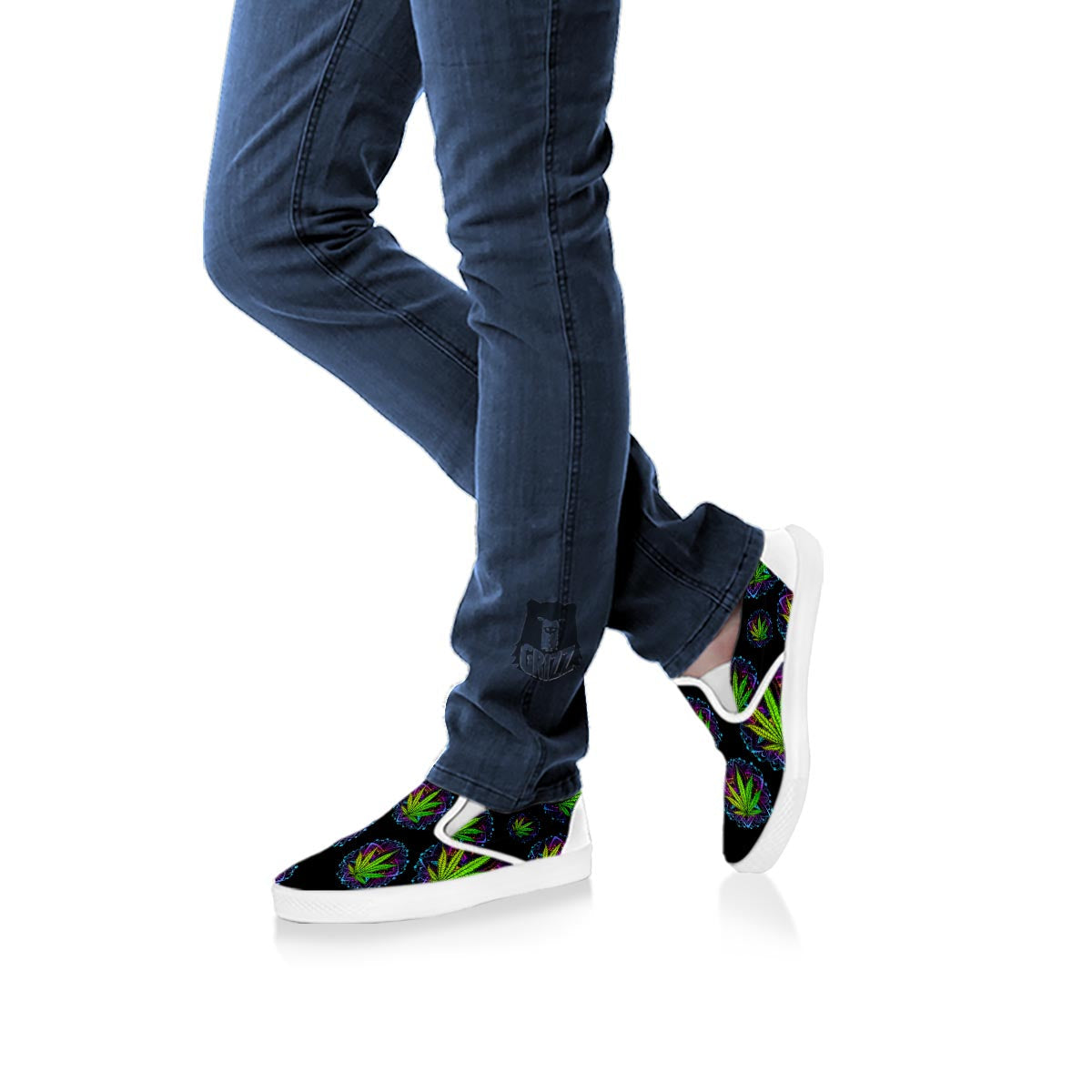 Weed Leaf Trippy Print Pattern White Slip On Shoes-grizzshop