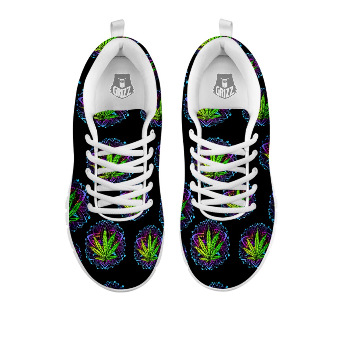 Weed Leaf Trippy Print Pattern White Sneaker-grizzshop