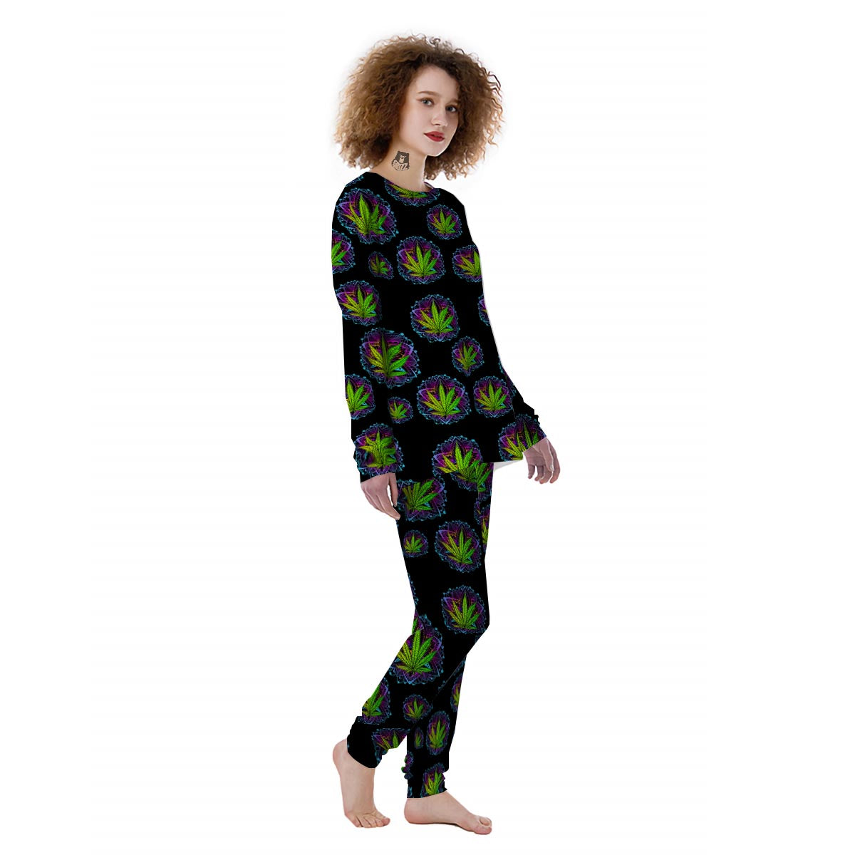Weed Leaf Trippy Print Pattern Women's Pajamas-grizzshop