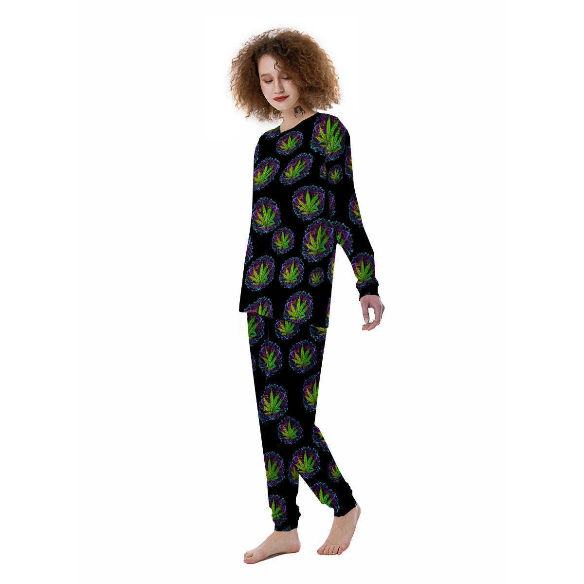 Weed Leaf Trippy Print Pattern Women's Pajamas-grizzshop