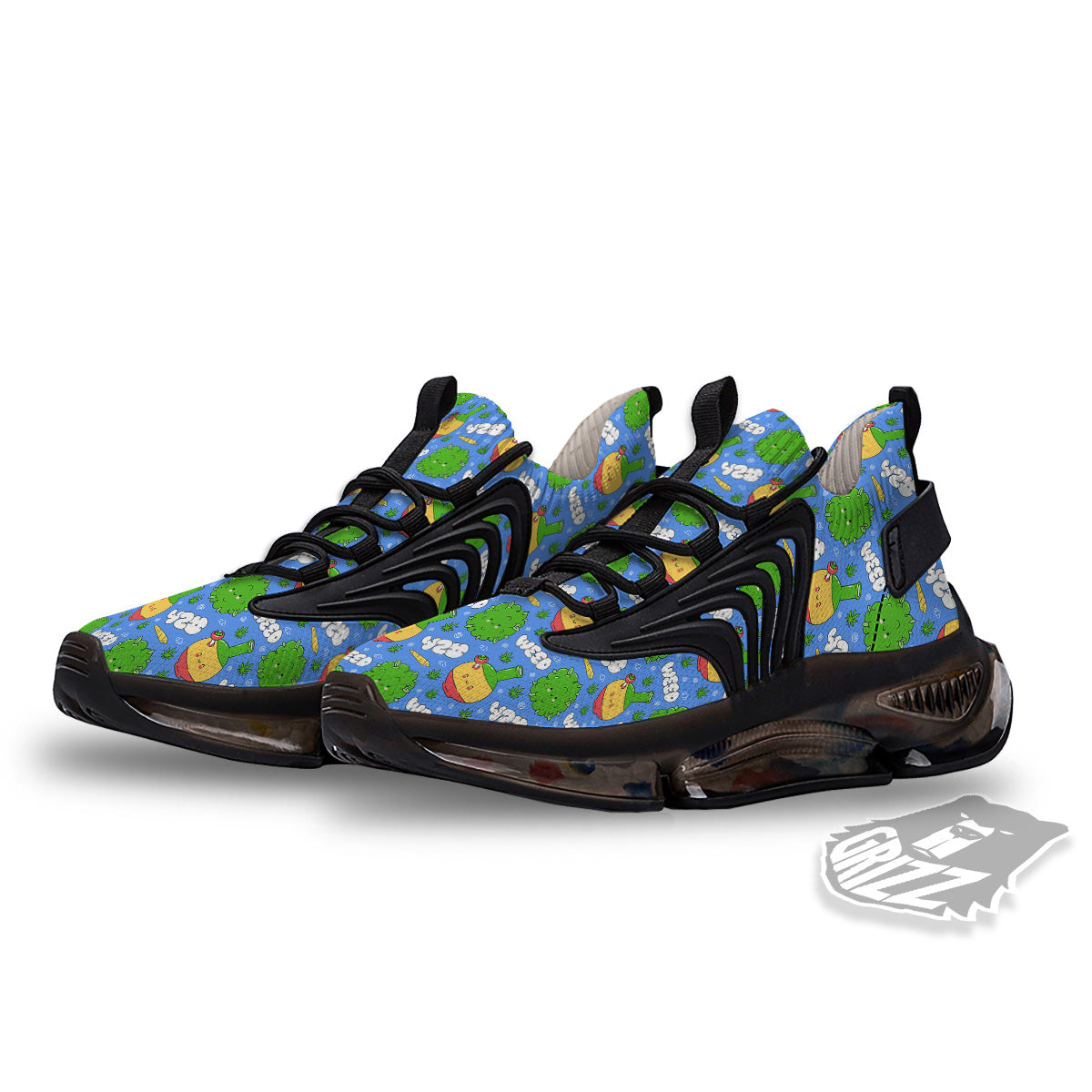 Weed Marijuana Cartoon Print Pattern Black Gym Shoes-grizzshop