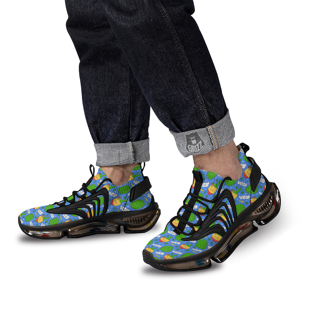 Weed Marijuana Cartoon Print Pattern Black Gym Shoes-grizzshop