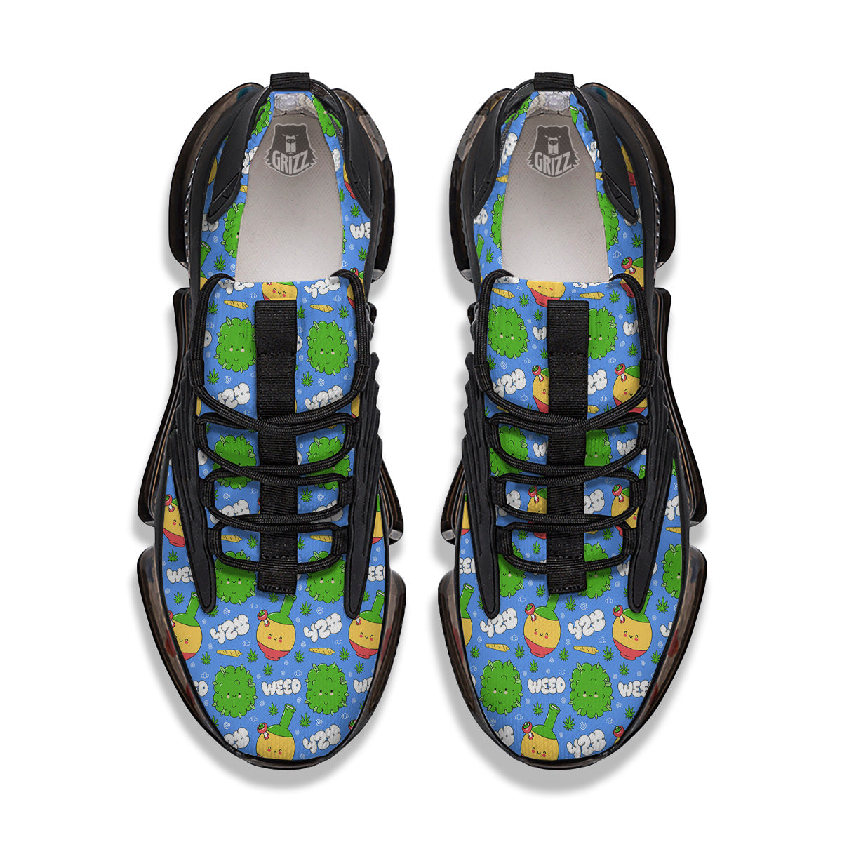Weed Marijuana Cartoon Print Pattern Black Gym Shoes-grizzshop