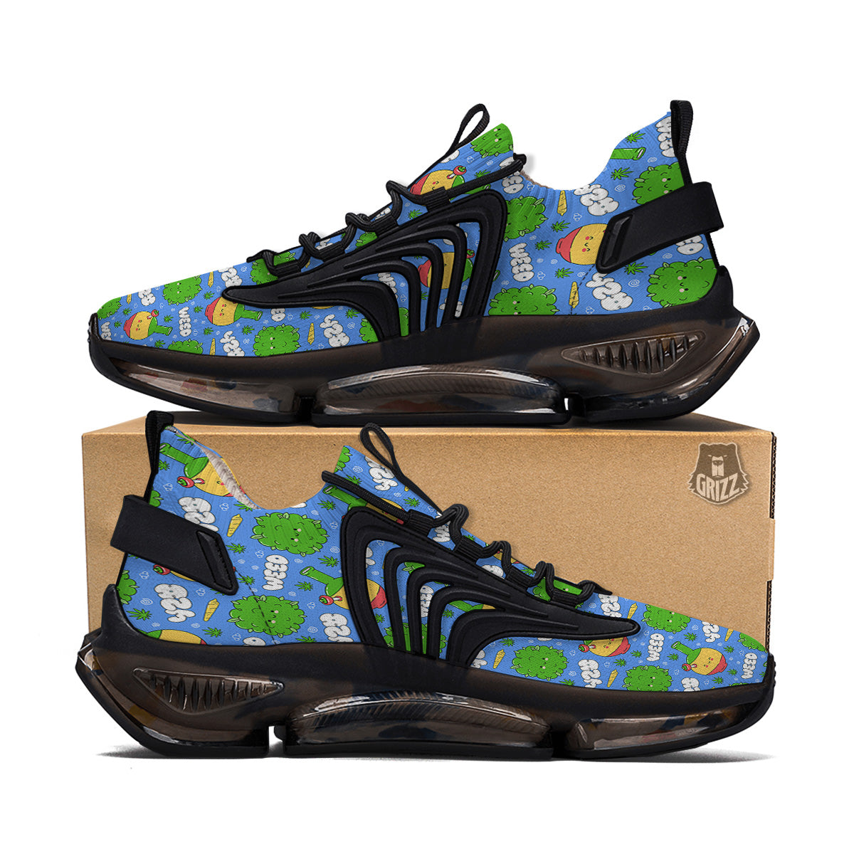 Weed Marijuana Cartoon Print Pattern Black Gym Shoes-grizzshop
