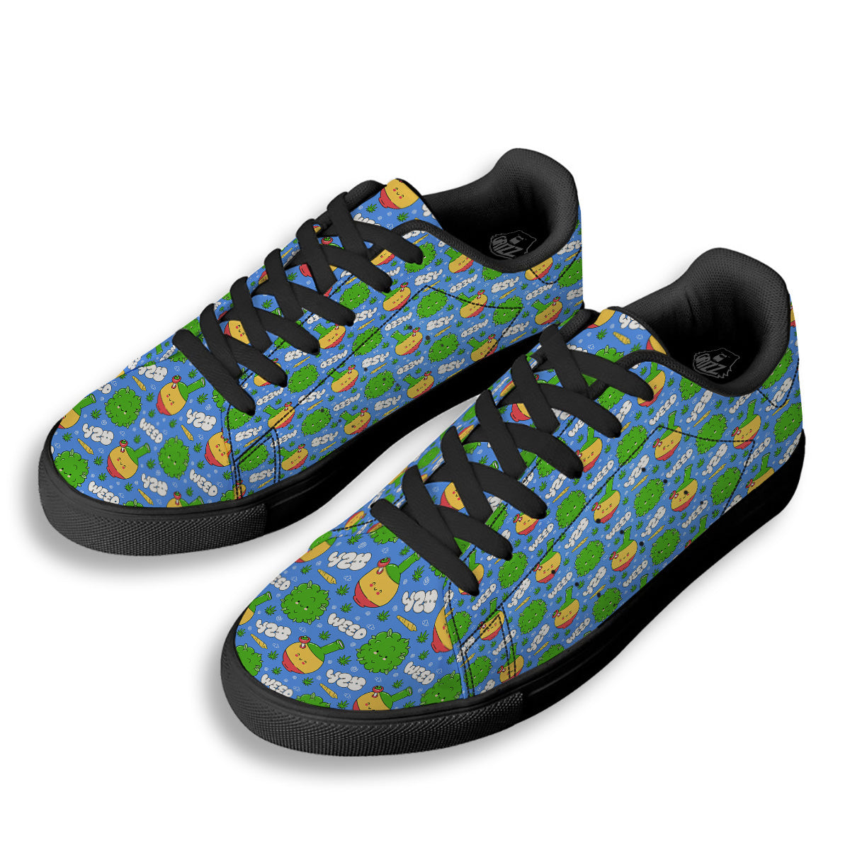 Weed Marijuana Cartoon Print Pattern Black Low Top Sneakers-grizzshop