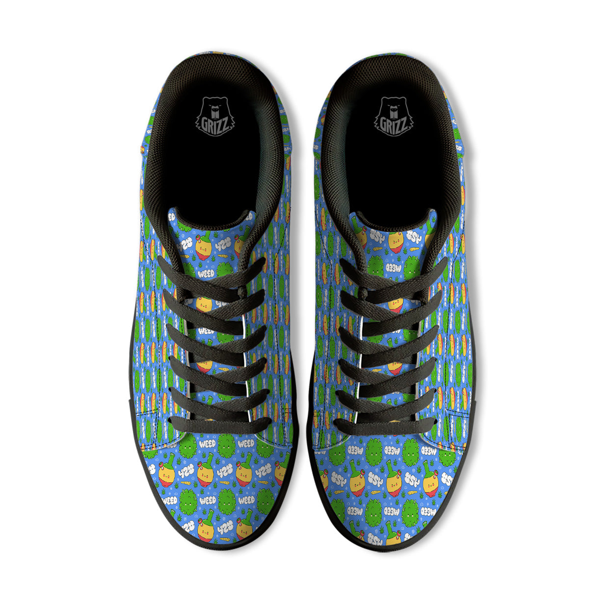 Weed Marijuana Cartoon Print Pattern Black Low Top Sneakers-grizzshop