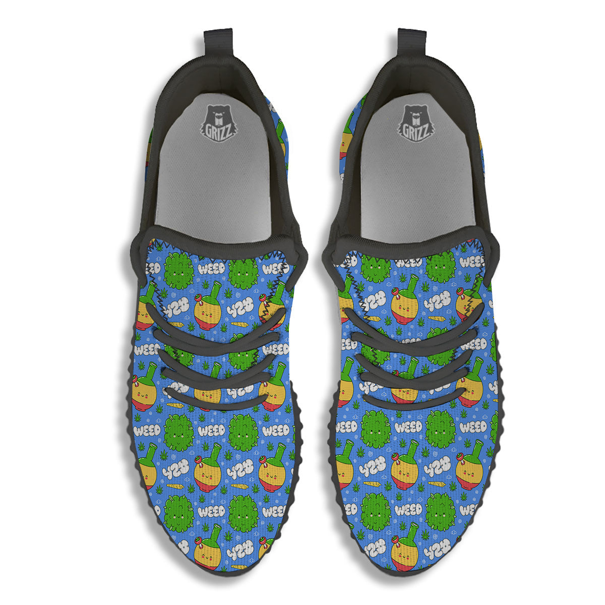 Weed Marijuana Cartoon Print Pattern Black Walking Shoes-grizzshop