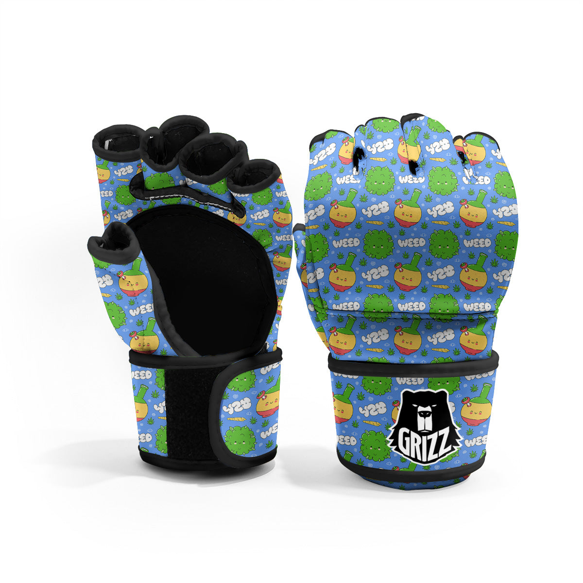 Weed Marijuana Cartoon Print Pattern MMA Gloves-grizzshop