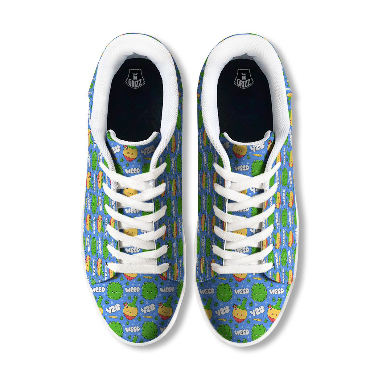 Weed Marijuana Cartoon Print Pattern White Low Top Sneakers-grizzshop