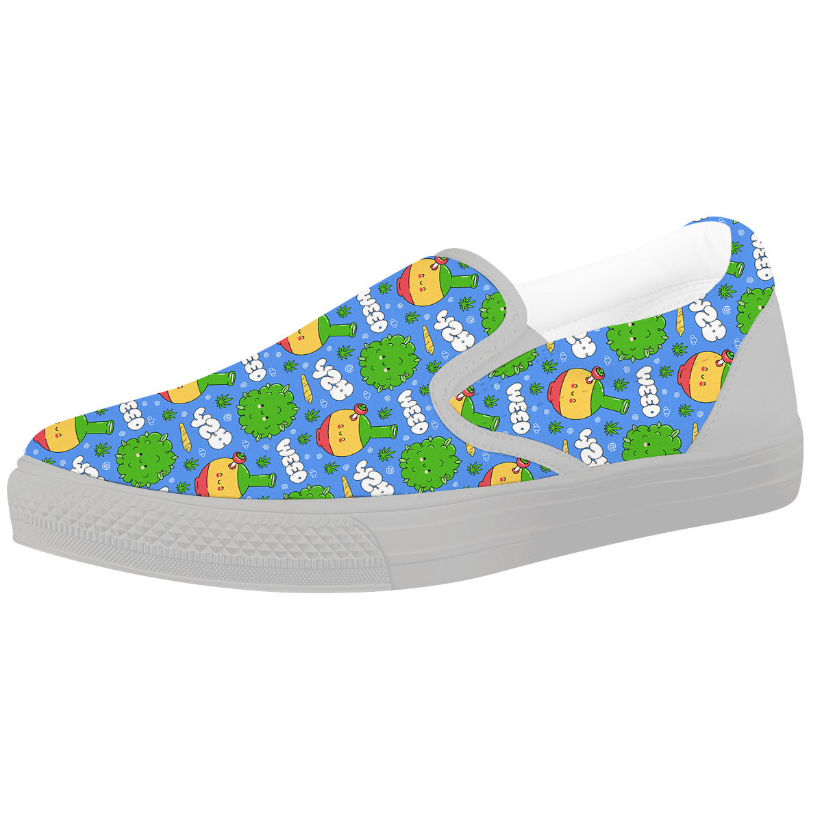 Weed Marijuana Cartoon Print Pattern White Slip On Shoes-grizzshop