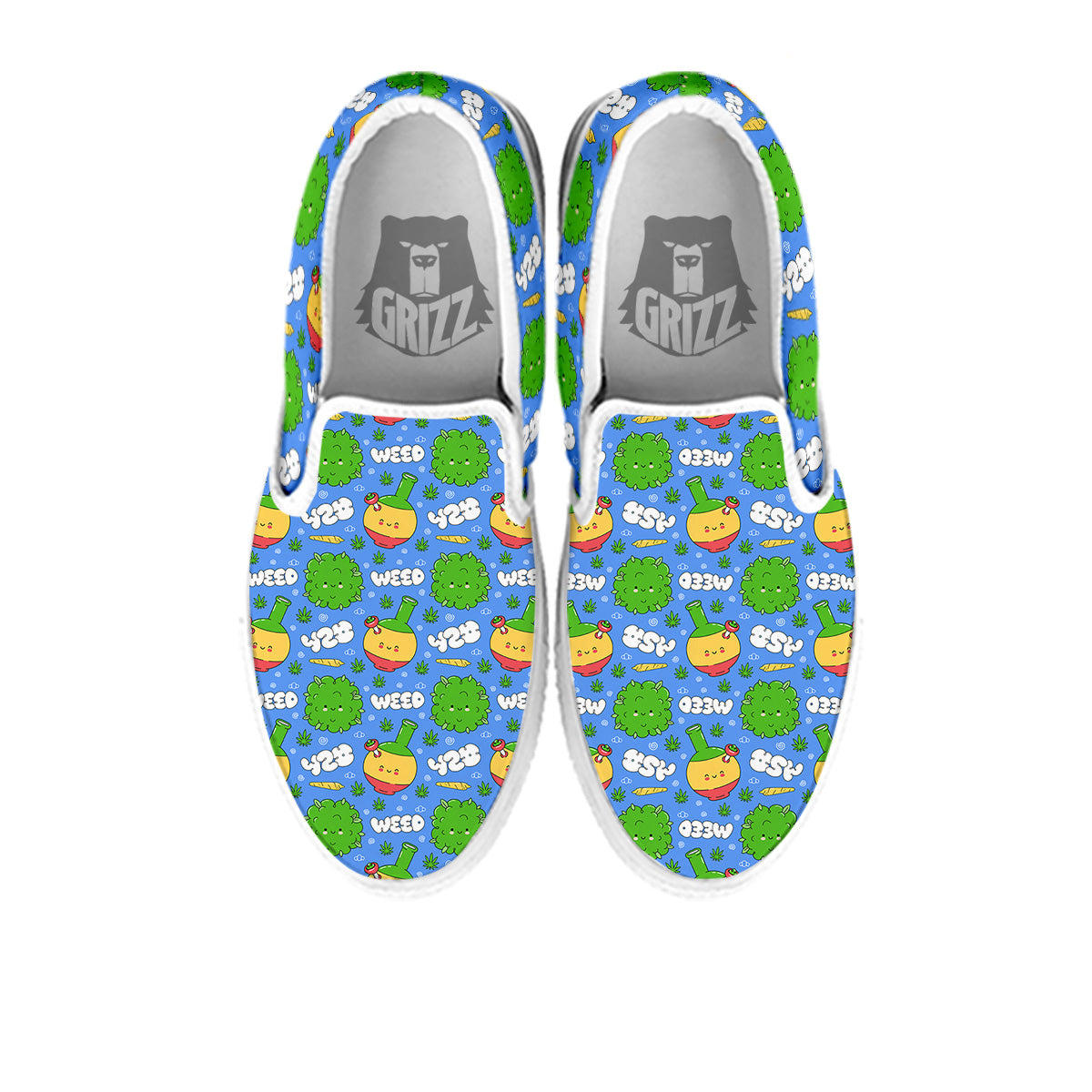 Weed Marijuana Cartoon Print Pattern White Slip On Shoes-grizzshop