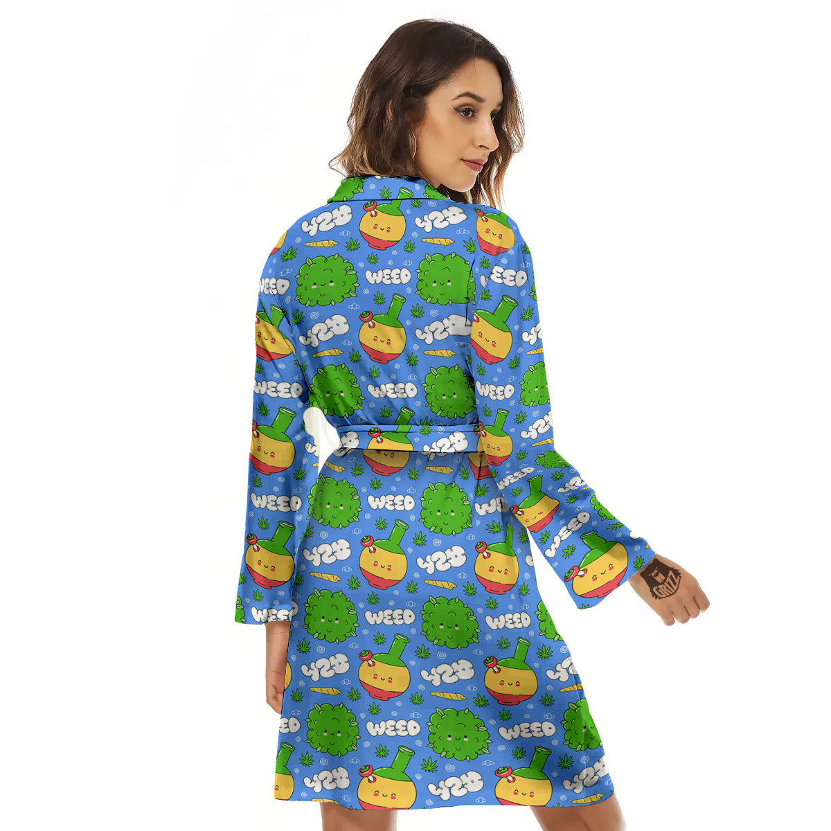 Weed Marijuana Cartoon Print Pattern Women's Robe-grizzshop