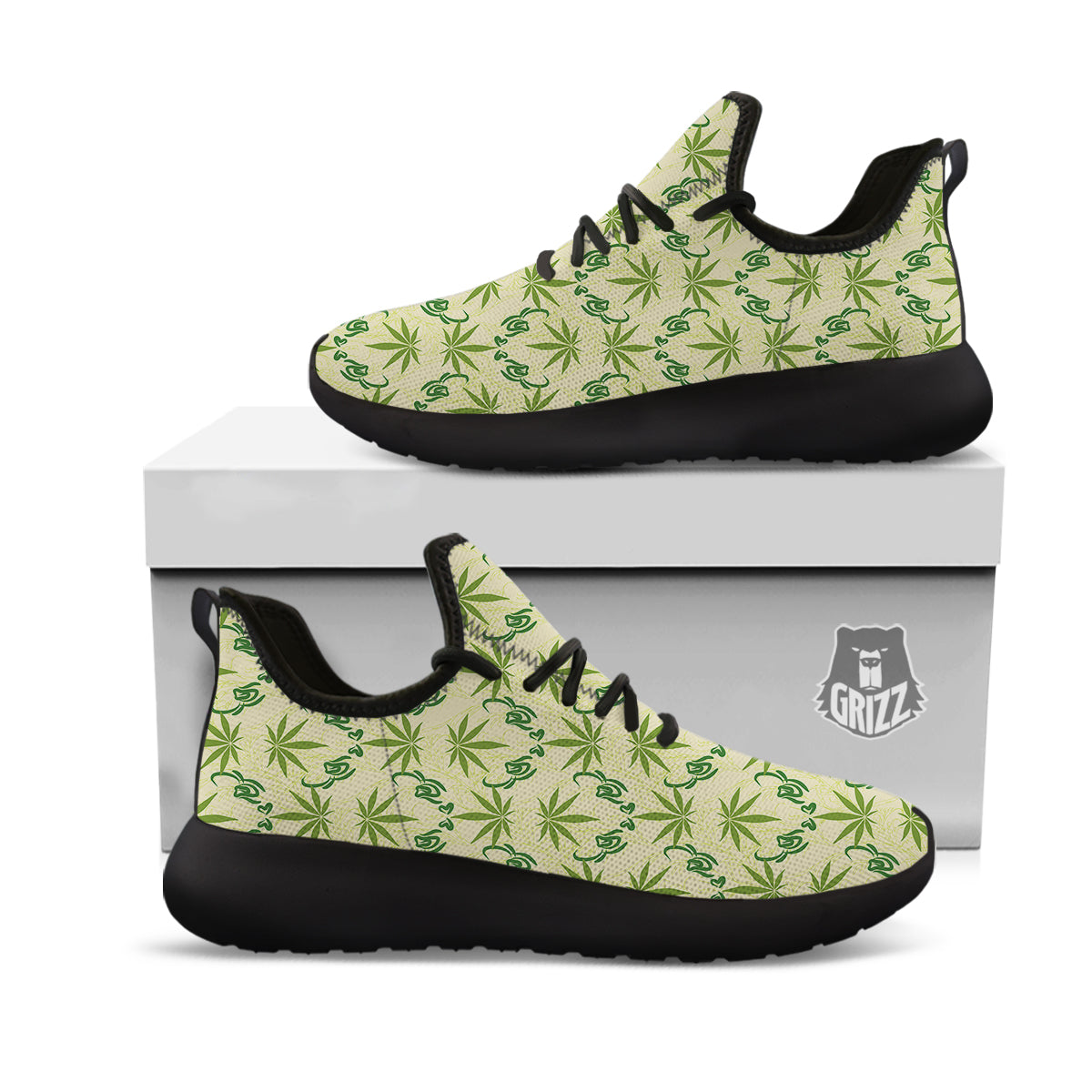 Weed Zigzag Print Pattern Black Athletic Shoes-grizzshop