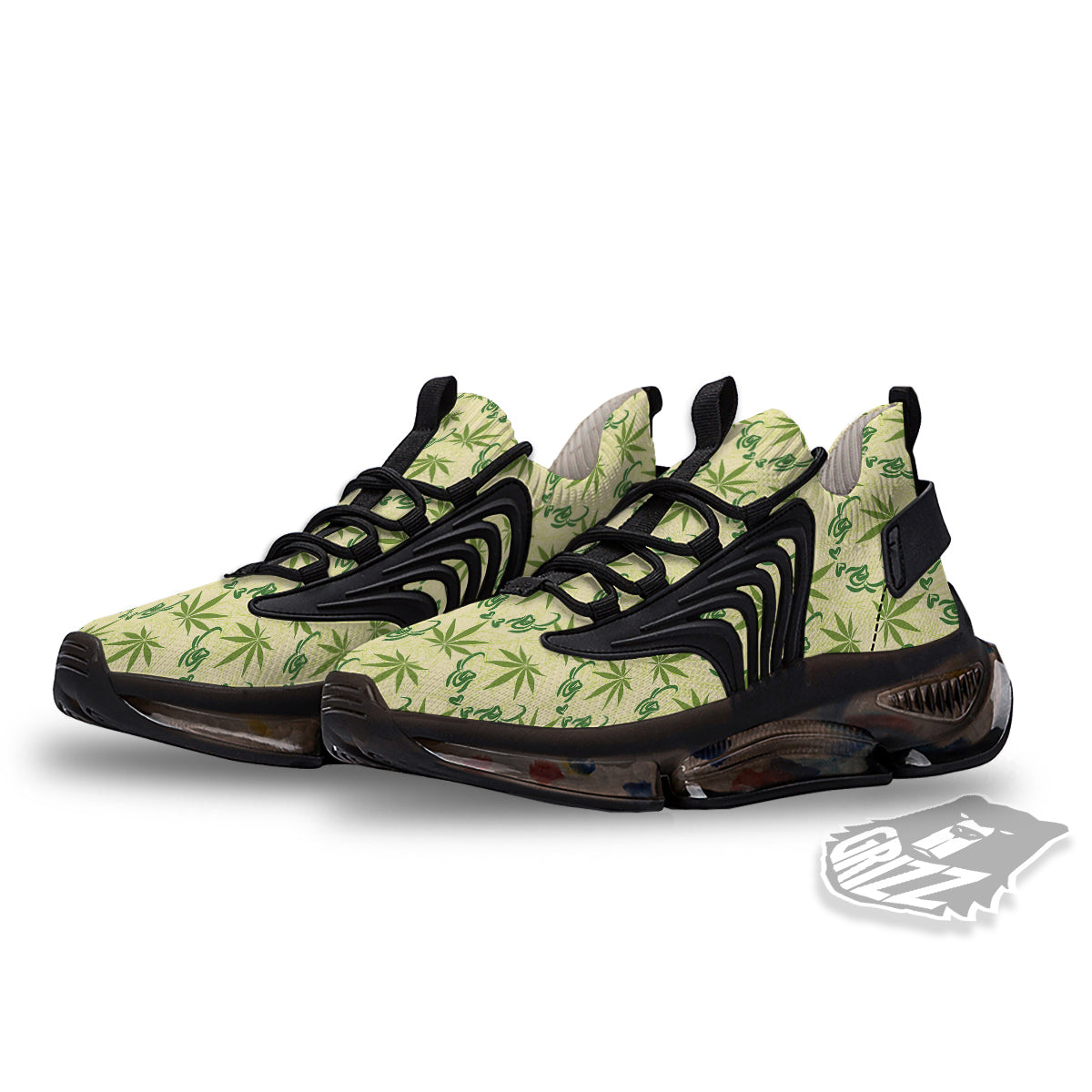 Weed Zigzag Print Pattern Black Gym Shoes-grizzshop