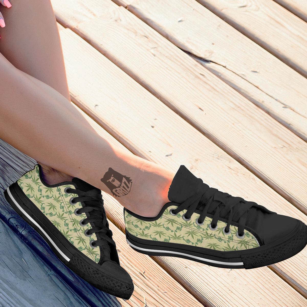 Weed Zigzag Print Pattern Black Low Top Shoes-grizzshop