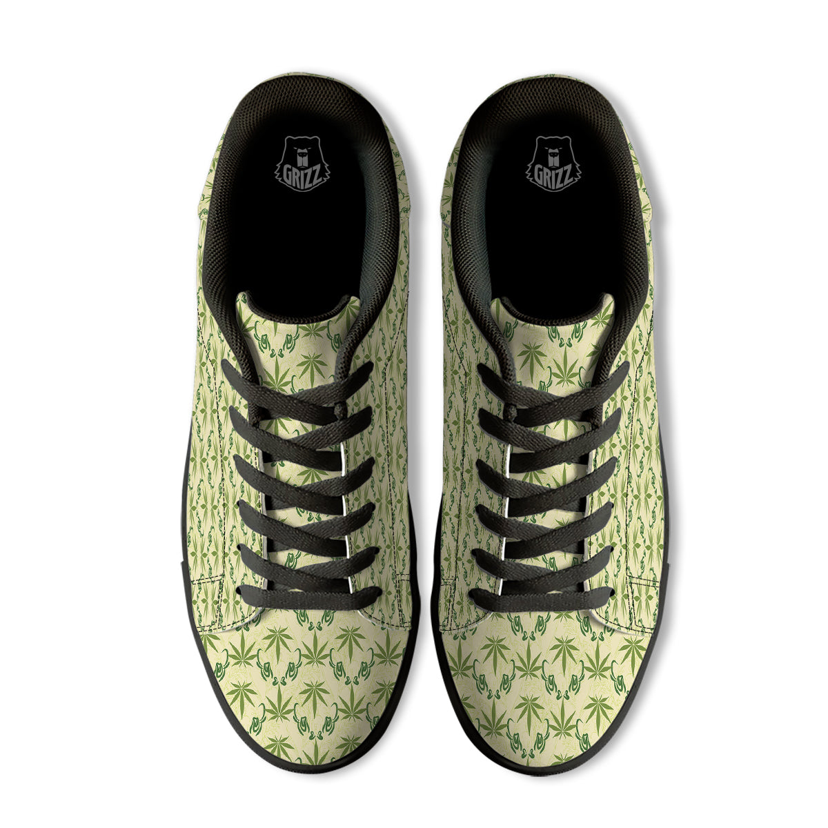 Weed Zigzag Print Pattern Black Low Top Sneakers-grizzshop