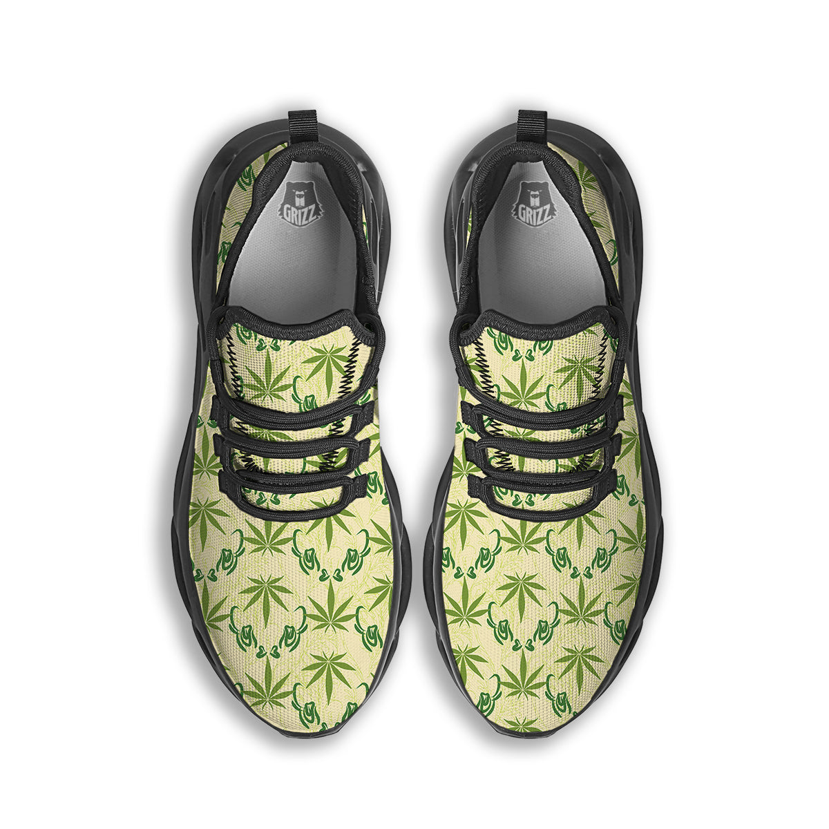 Weed Zigzag Print Pattern Black Running Shoes-grizzshop