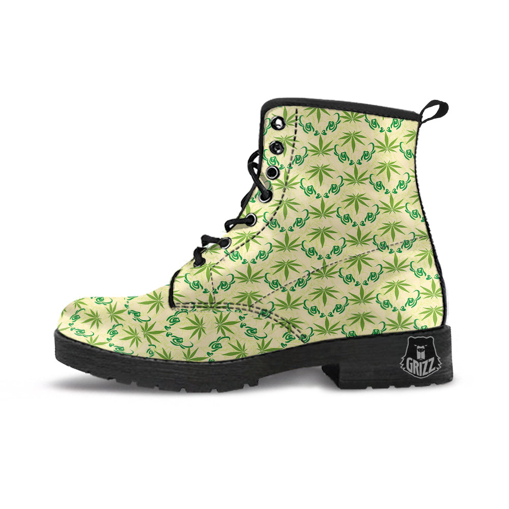 Weed Zigzag Print Pattern Leather Boots-grizzshop