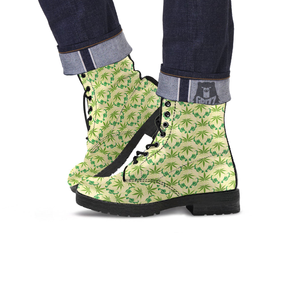 Weed Zigzag Print Pattern Leather Boots-grizzshop