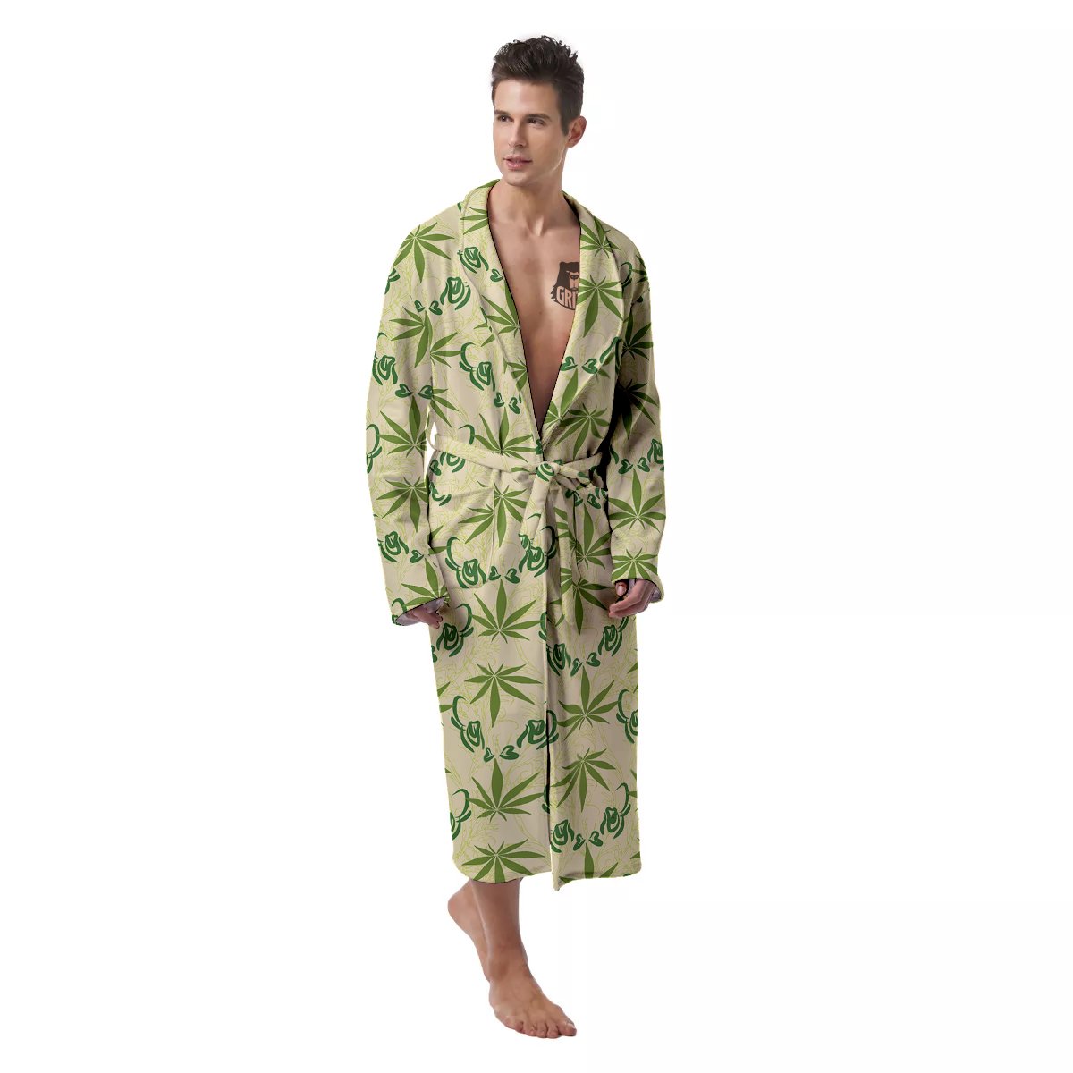 Weed Zigzag Print Pattern Men's Robe-grizzshop