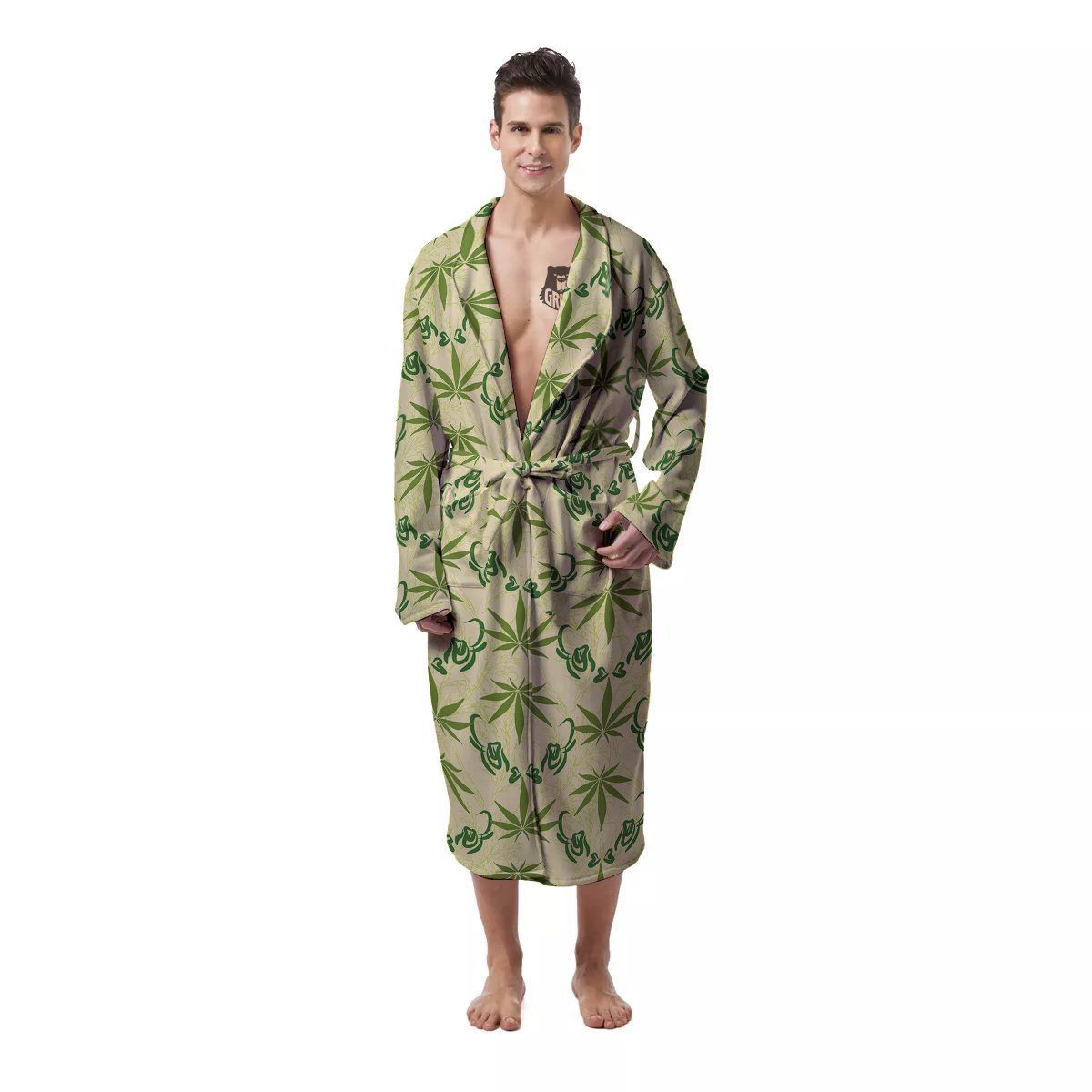 Weed Zigzag Print Pattern Men's Robe-grizzshop