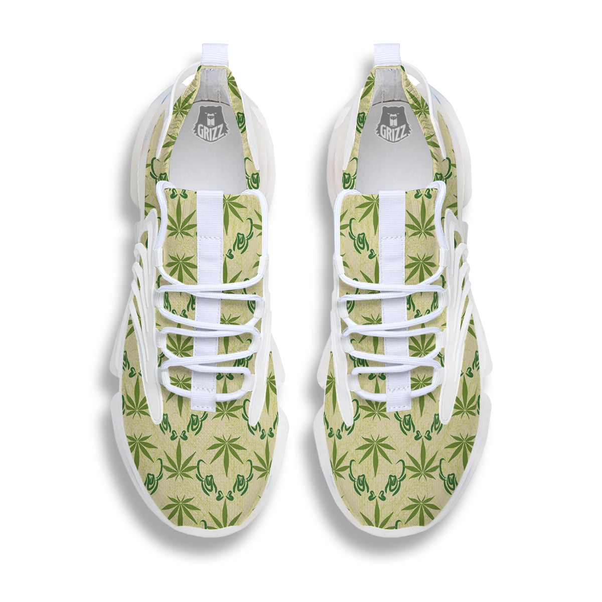 Weed Zigzag Print Pattern White Gym Shoes-grizzshop
