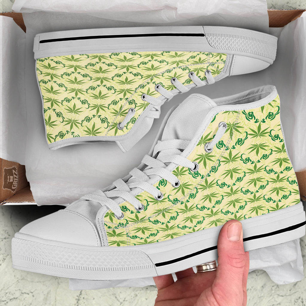 Weed Zigzag Print Pattern White High Top Shoes-grizzshop