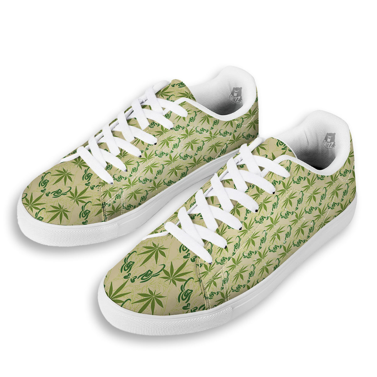 Weed Zigzag Print Pattern White Low Top Sneakers-grizzshop