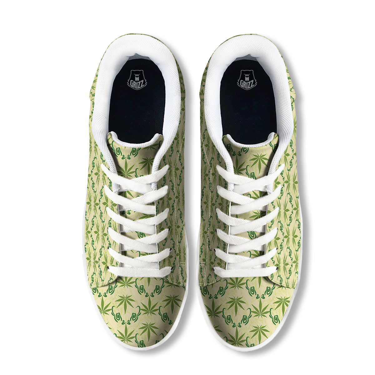 Weed Zigzag Print Pattern White Low Top Sneakers-grizzshop