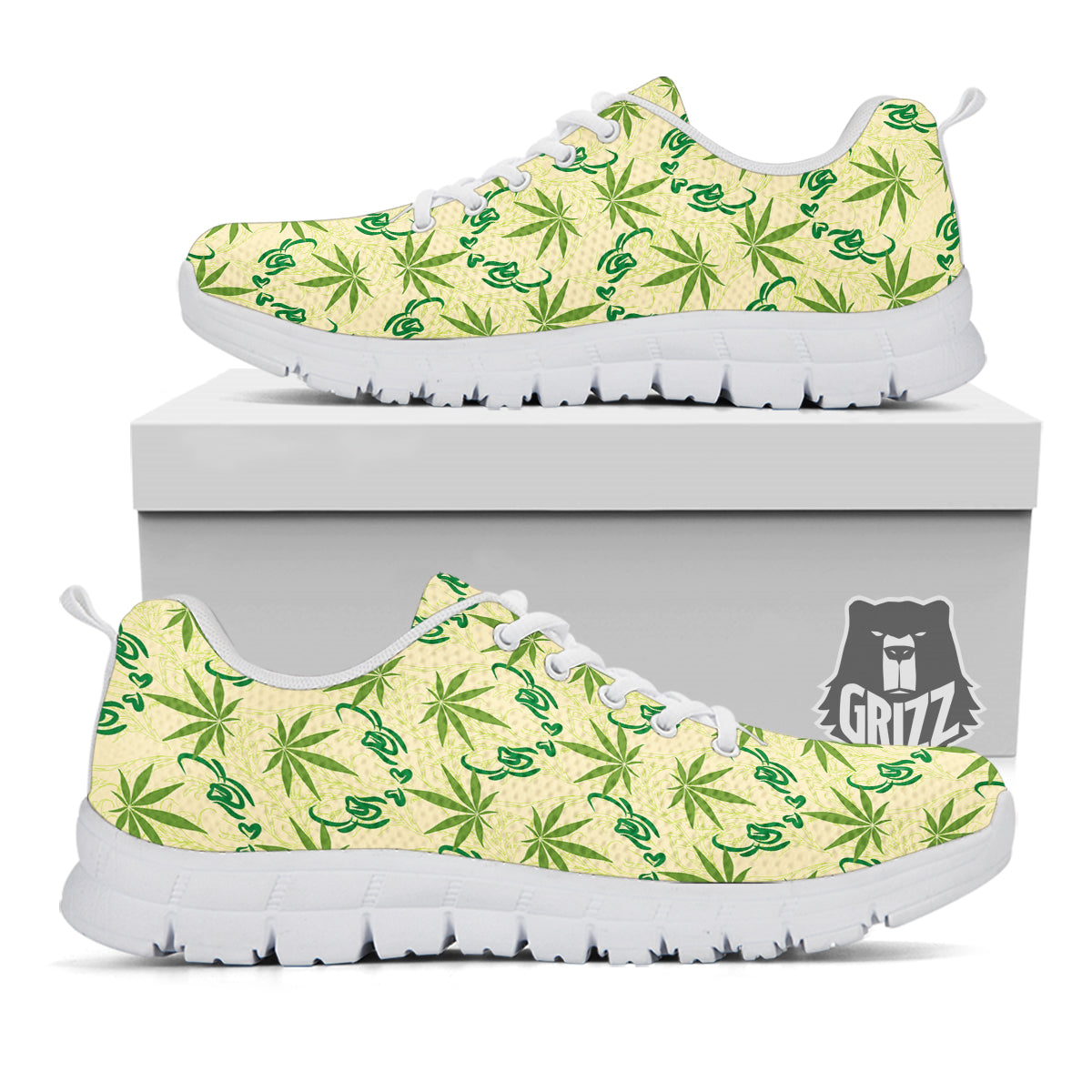 Weed Zigzag Print Pattern White Sneaker-grizzshop