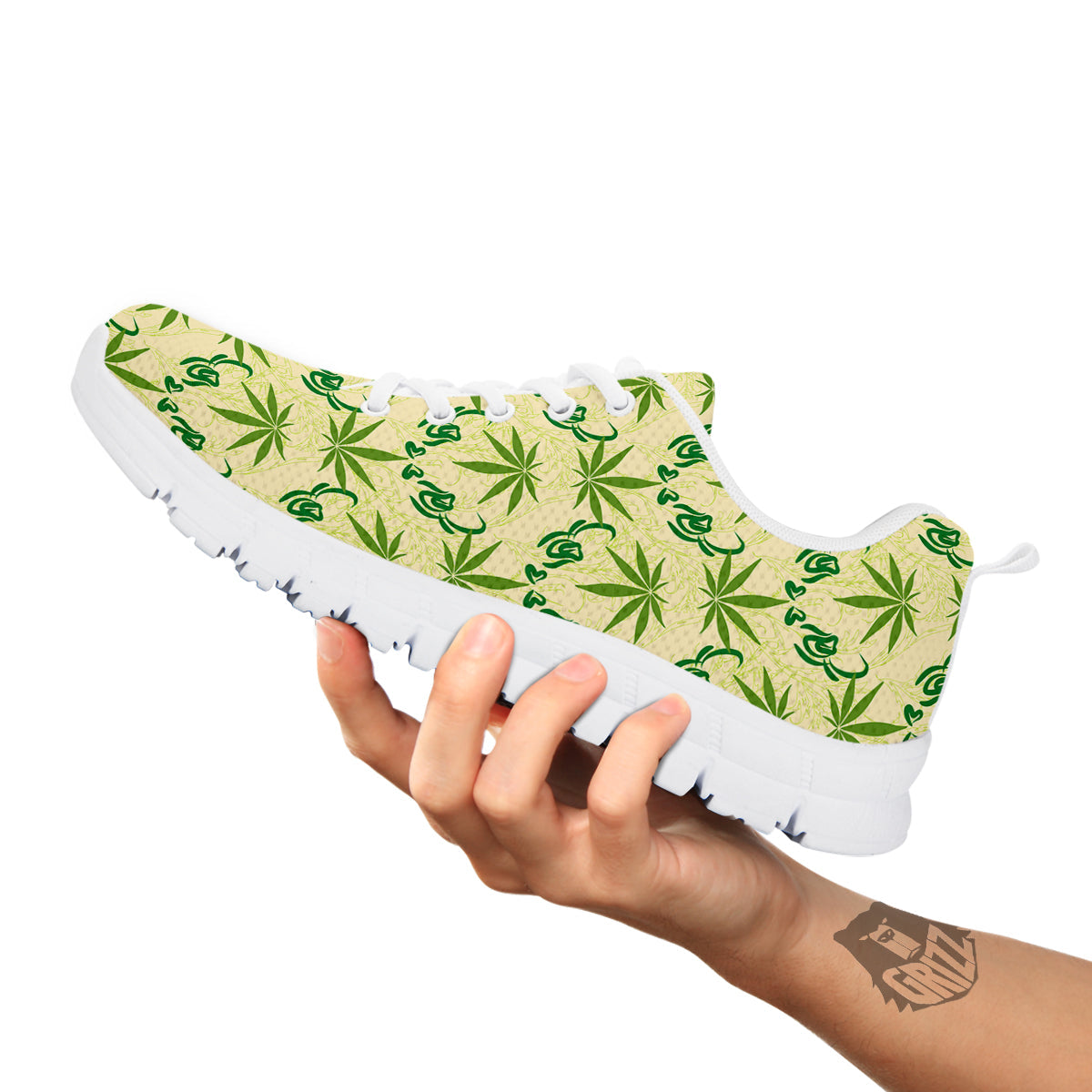 Weed Zigzag Print Pattern White Sneaker-grizzshop