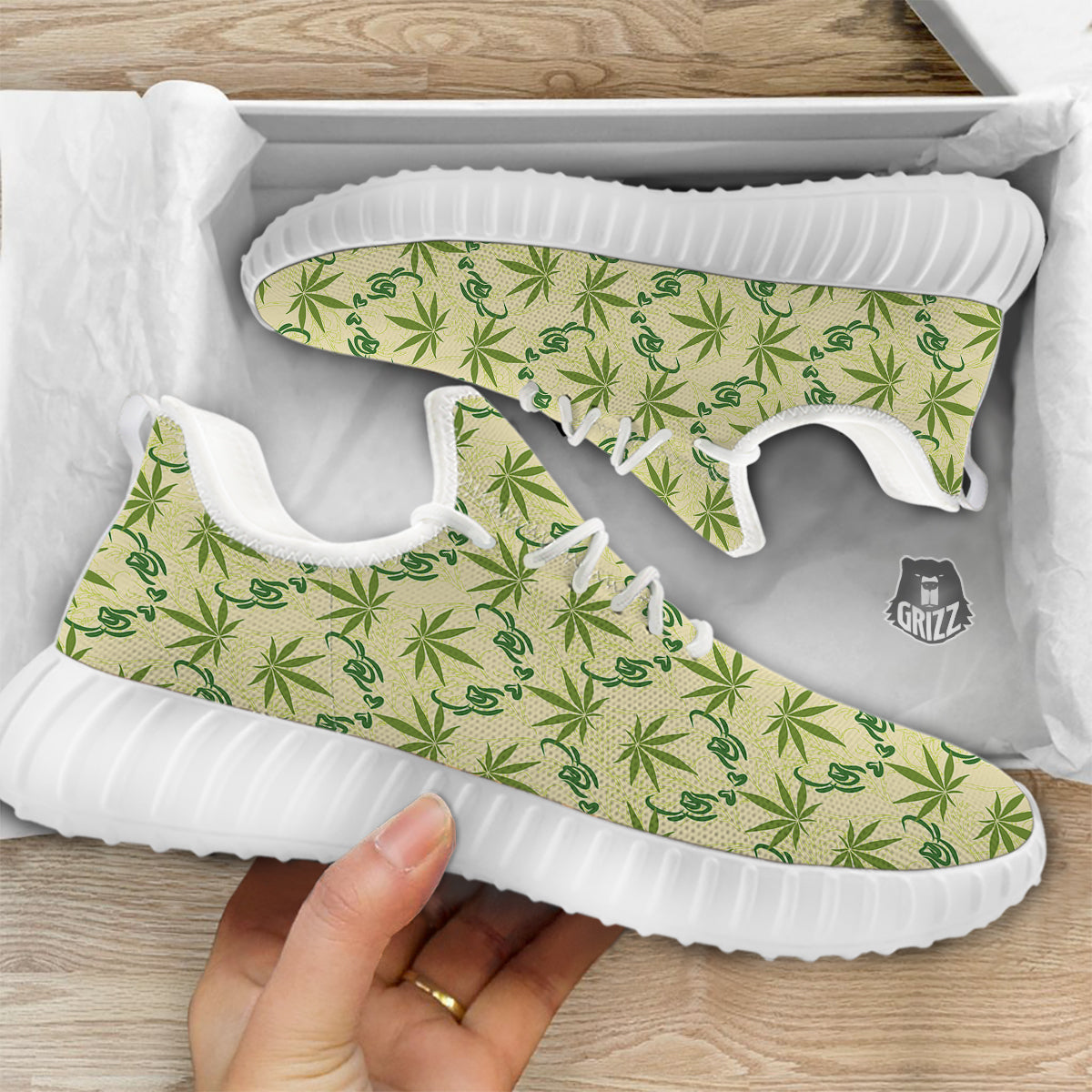 Weed Zigzag Print Pattern White Walking Shoes-grizzshop